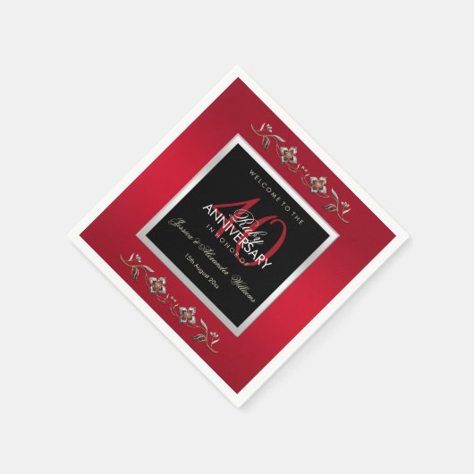 Elegant Ruby Gemstones 40. Hochzeitstag Serviette (Ecke)