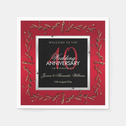 Elegant Ruby Gemstones 40-jähriges Hochzeitstag Serviette (Vorderseite)