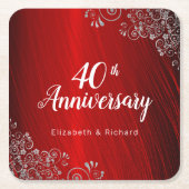 Elegant Ruby Red 40th Anniversary Party Rechteckiger Pappuntersetzer (Vorderseite)