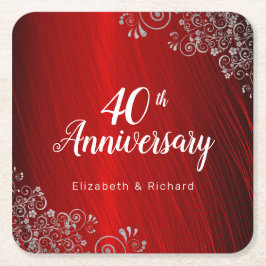 Elegant Ruby Red 40th Anniversary Party Rechteckiger Pappuntersetzer