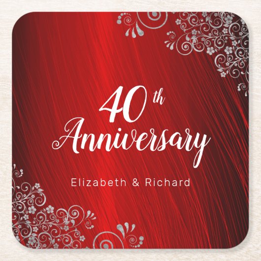 Elegant Ruby Red 40th Anniversary Party Rechteckiger Pappuntersetzer (Vorderseite)