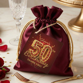 Elegant Ruby Red and Gold 50th Birthday Thank You Geschenkanhänger