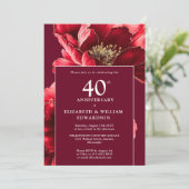Elegant Ruby Red Floral 40-jähriges Foto Einladung (Stehend Vorderseite)
