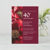 Elegant Ruby Red Floral 40-jähriges Foto Einladung (Stehend Vorderseite)
