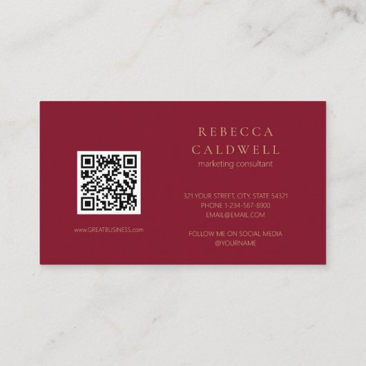 Elegant Ruby Red Floral QR Code Visitenkarte (Rückseite)