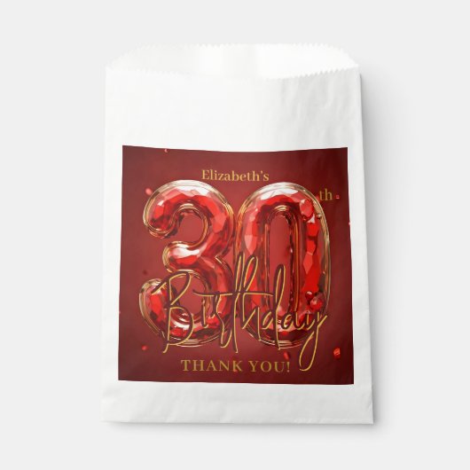 Elegant Ruby Red Gold 30th Birthday Thank You Geschenktütchen (Vorderseite)