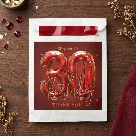 Elegant Ruby Red Gold 30th Birthday Thank You Geschenktütchen