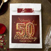 Elegant Ruby Red Gold 50th Birthday Thank You Geschenktütchen
