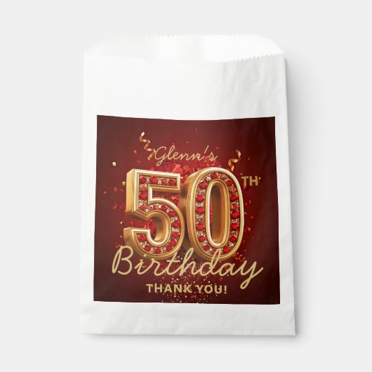 Elegant Ruby Red Gold 50th Birthday Thank You Geschenktütchen (Vorderseite)