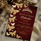 Elegant Ruby Red Gold Butterfly Quinceanera Folieneinladung