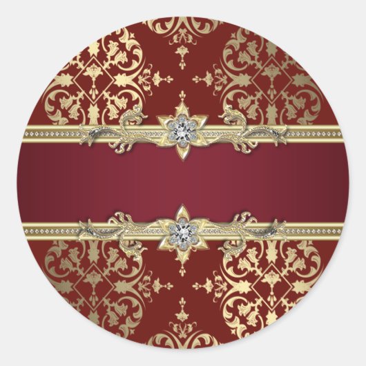 Elegant Ruby Red Gold Damask Stickers (Vorderseite)