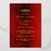 Elegant Ruby Red Gold Quinceanera 15. Folieneinladung (Vorderseite)