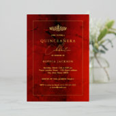 Elegant Ruby Red Gold Quinceanera 15. Folieneinladung (Stehend vorne)
