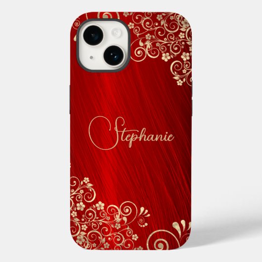 Elegant Ruby Red Gold Swirl Case-Mate iPhone Hülle (Rückseite)