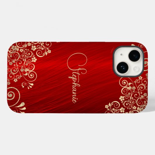 Elegant Ruby Red Gold Swirl Case-Mate iPhone Hülle (Rückseite (Horizontal))