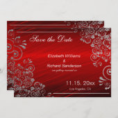 Elegant Ruby Red Gray Save the Date Wedding (Vorne/Hinten)