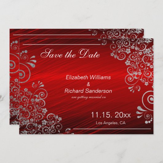 Elegant Ruby Red Gray Save the Date Wedding (Vorne/Hinten)