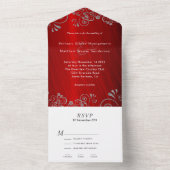 Elegant Ruby Red Gray Swirl Wedding All In One Einladung (Innen Boden)