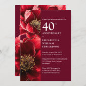 Elegant Ruby Red Modern Floral 40 Jahre alt Einladung (Vorne/Hinten)
