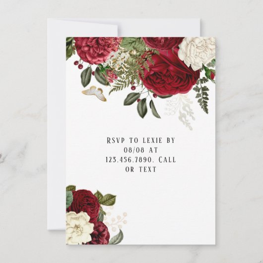 Elegant Ruby Red Peonies Couples Dusche Einladung (Rückseite)