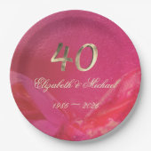 Elegant Ruby Red Pink Gold 40 Jahre Pappteller (Vorderseite)