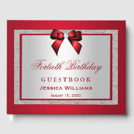 Elegant Ruby Red & Silver Glitzer 40. Geburtstag Gästebuch