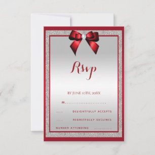 Elegant Ruby Red & Silver Glitzer Geburtstag RSVP Karte