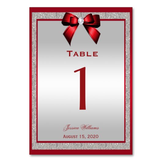 Elegant Ruby Red & Silver Glitzer Geburtstag Tischnummer (Vorderseite)