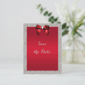 Elegant Ruby Red, Silver Glitzer Save the Date Postkarte (Stehend Vorderseite)