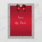 Elegant Ruby Red, Silver Glitzer Save the Date Postkarte (Vorderseite)