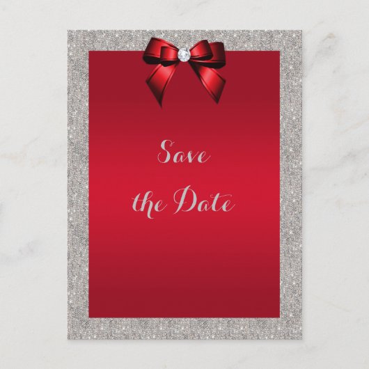 Elegant Ruby Red, Silver Glitzer Save the Date Postkarte (Vorderseite)