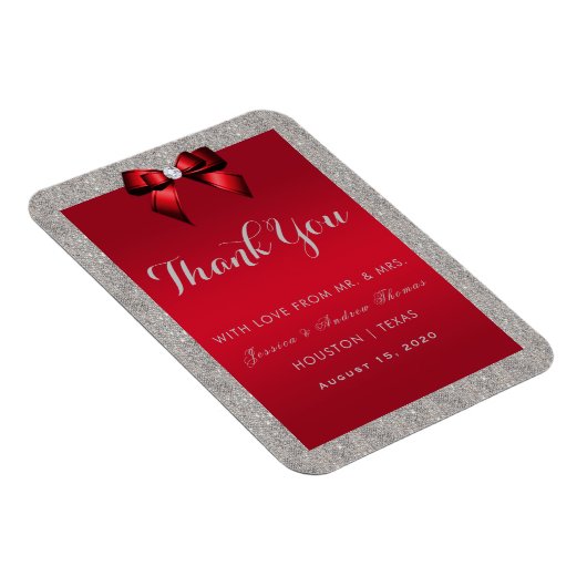 Elegant Ruby Red, Silver Glitzer Wedding Magnet (Rechte Seite)