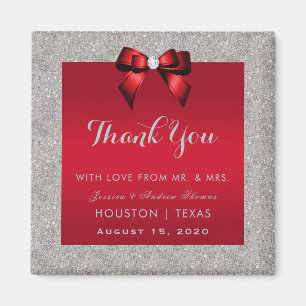 Elegant Ruby Red, Silver Glitzer Wedding Magnet