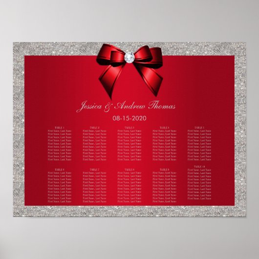 Elegant Ruby Red, Silver Glitzer Wedding Poster (Vorne)