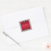 Elegant Ruby Red, Silver Glitzer Wedding Quadratischer Aufkleber (Umschlag)