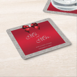 Elegant Ruby Red, Silver Glitzer Wedding Rechteckiger Pappuntersetzer
