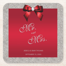 Elegant Ruby Red, Silver Glitzer Wedding