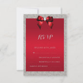 Elegant Ruby Red, Silver Glitzer Wedding RSVP Karte (Vorderseite)