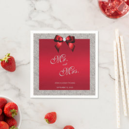 Elegant Ruby Red, Silver Glitzer Wedding Serviette
