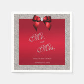 Elegant Ruby Red, Silver Glitzer Wedding Serviette (Vorderseite)