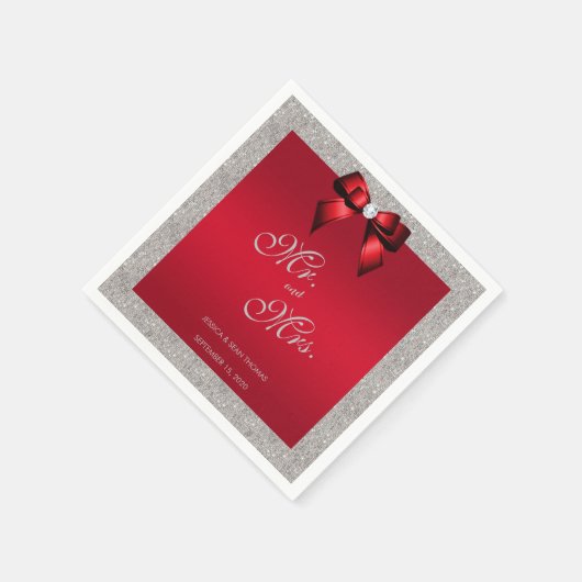 Elegant Ruby Red, Silver Glitzer Wedding Serviette (Ecke)