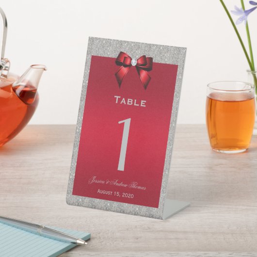 Elegant Ruby Red, Silver Glitzer Wedding Sockelschild (In SItu)