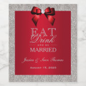 Elegant Ruby Red, Silver Glitzer Wedding Weinetikett (Einzelnes Label)