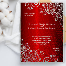 Elegant Ruby Red Silver Gray Wirbel Wedding Einladung