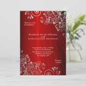 Elegant Ruby Red Silver Gray Wirbel Wedding Einladung (Stehend Vorderseite)