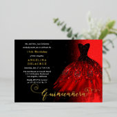 Elegant Ruby Red Spanish Gown Quinceañera - Gold Folieneinladung (Stehend vorne)