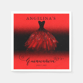 Elegant Ruby Red Spanish Gown Quinceañera Serviette