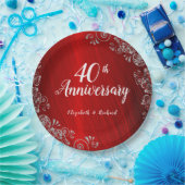 Elegant Ruby Red Swirl 40 Jahre Jubiläum Pappteller (Party)