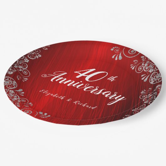 Elegant Ruby Red Swirl 40 Jahre Jubiläum Pappteller (Schrägansicht)