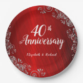 Elegant Ruby Red Swirl 40 Jahre Jubiläum Pappteller (Vorderseite)